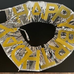 Glitter Gold & Silver Tassel Happy Birthday Banner